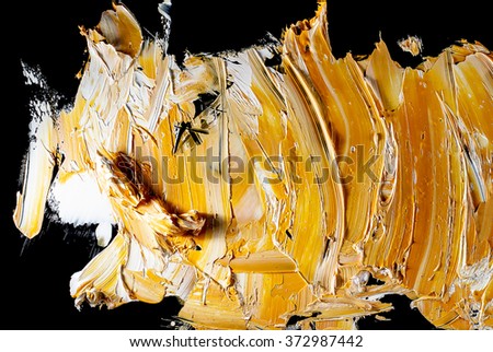 Oil painting abstract brushstrokes closeup on a black background