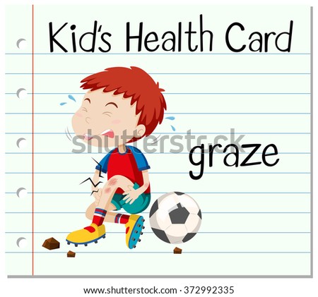 Health card with boy having graze illustration