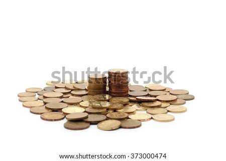 Gold coins of one malaysian currency, isolated on white