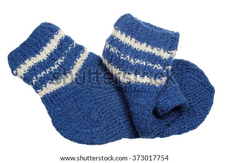 Woolen sock of handwork it is isolated on a white background