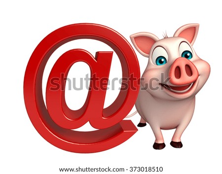 3d rendered illustration of Pig cartoon character with at the rate sign  
