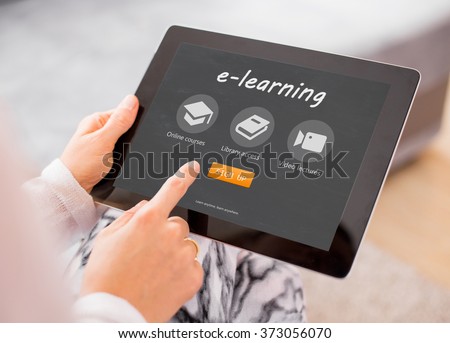 Sample e-learning website on tablet computer Royalty-Free Stock Photo #373056070