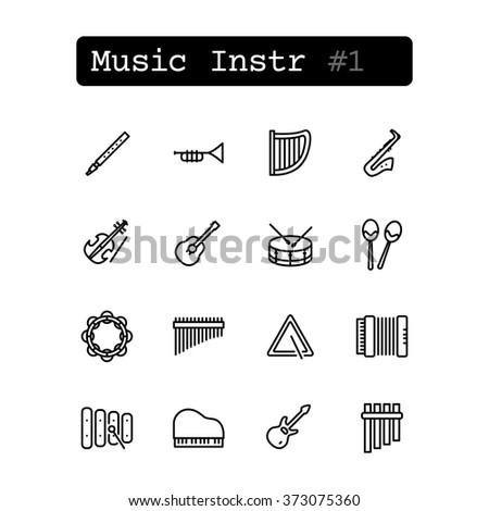 Set line thin icons. Vector. Musical instruments