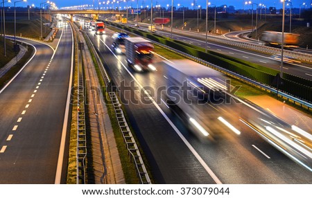 Four lane controlled-access highway in Poland.
 Royalty-Free Stock Photo #373079044