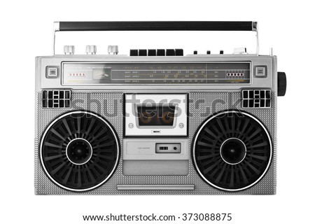 Silver retro ghetto blaster or audio boombox isolated  with clipping path Royalty-Free Stock Photo #373088875