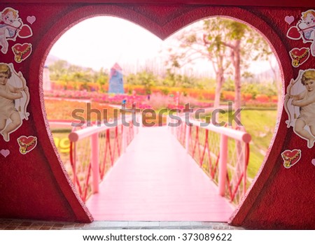 Gate heart shape link bridge in garden