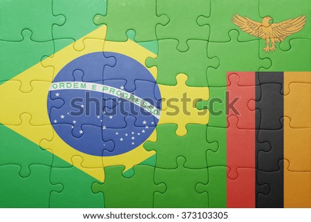 puzzle with the national flag of zambia and brazil . concept