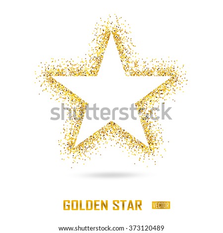 Golden star vector banner on white background. Gold glitter star. Gold template star for banner, card, vip, exclusive, certificate, gift, luxury, privilege, voucher, store, present, shopping