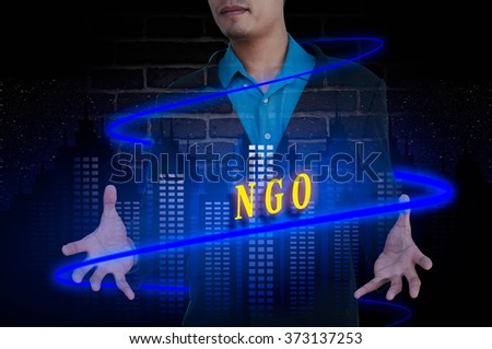 NGO message double exposure concept with businessman silhouette.