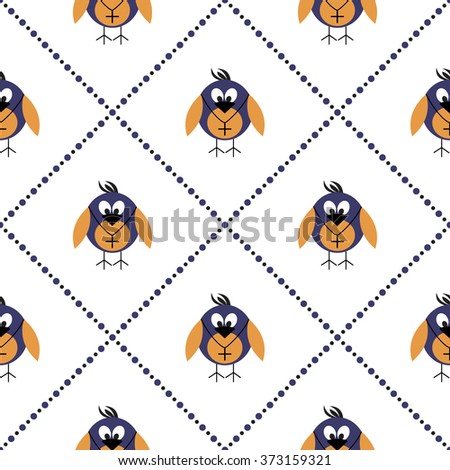 Seamless vector pattern with animals, cute symmetrical  background with birds. Series of Animals and Insects Seamless Patterns.