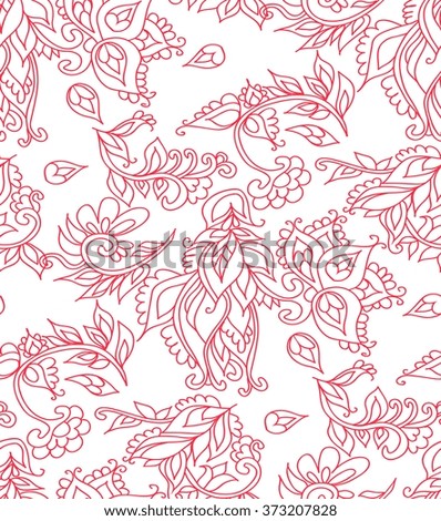 Floral seamless background pattern. Vector illustration hand drawn. Line art.