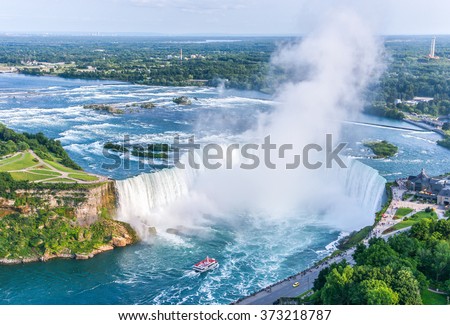 Niagara Falls Aerial View, Canadian Falls, Canada Royalty-Free Stock Photo #373218787