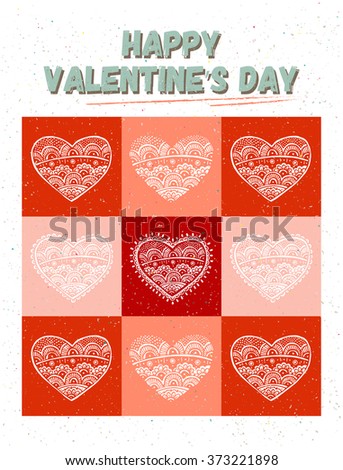 Valentines day hand drawn card with doodle hearts. Vector love concept.