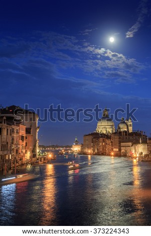 Venice evening. Moon over Venice.  Picture taken from the Academy bridge.