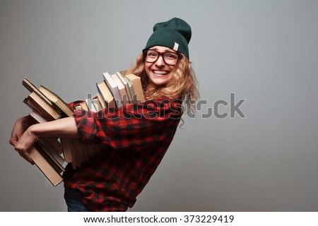 Book lover. Ready to study hard! Royalty-Free Stock Photo #373229419