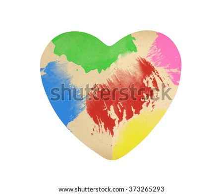 paper heart in color paint isolated on white background