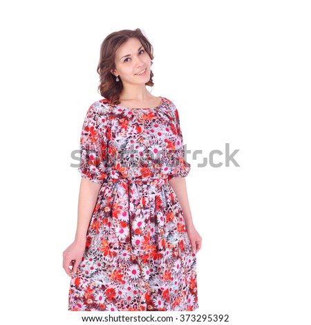 pretty young girl wearing a flower printed dress