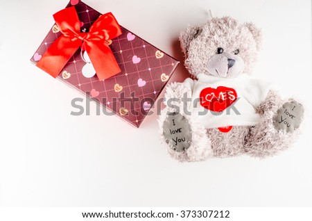 bear in red gift box,horizontal photo