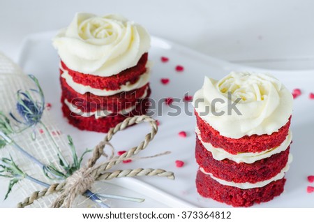 Red velvet cake with cream for Valentine's Day