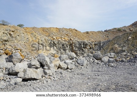 Limestone mining, Open pit mine in Cambodia