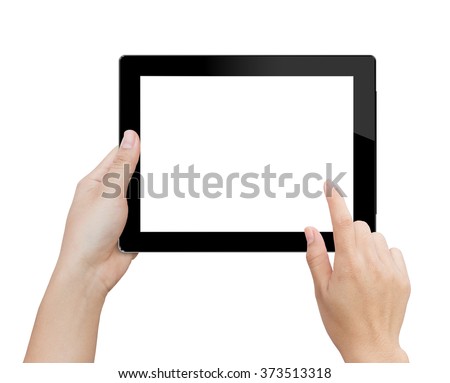 woman hand using mock up digital tablet isolated clipping patch in image data