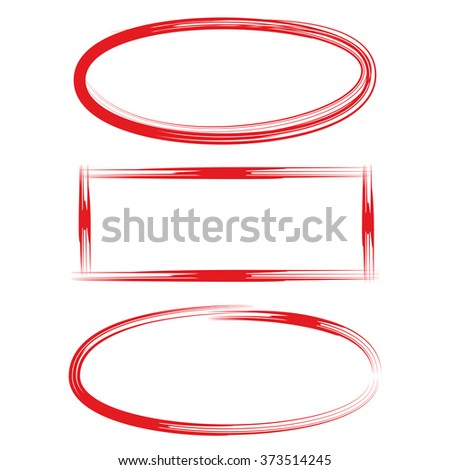 red hand drawn brush frame set, marker circle shapes