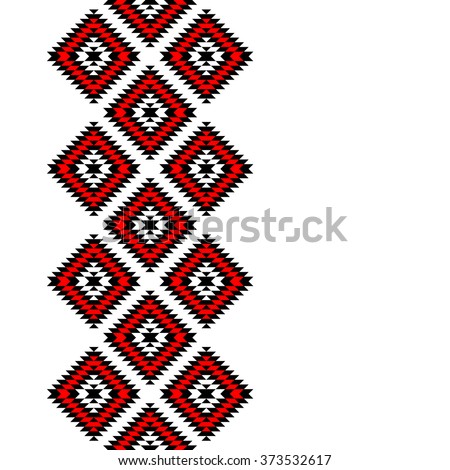 Black red and white aztec ornaments geometric ethnic seamless border, vector