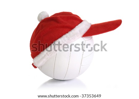 red Christmas cap on white ball isolation