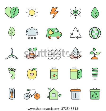 Outline multicolored eco icons vector set. Modern minimalistic style.