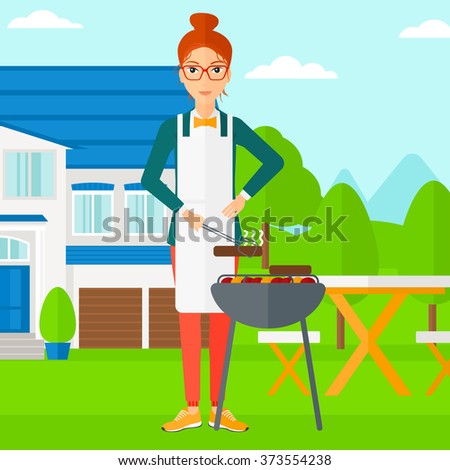 Woman preparing barbecue.