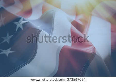 American flag background with sunlight Royalty-Free Stock Photo #373569034