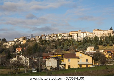 Panoramic view of Costacciaro village in Umbria - Italy.