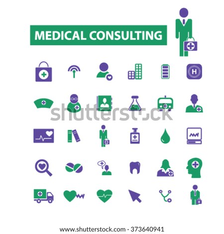 medical consulting, consultant, doctor, coach, therapist icons, signs
