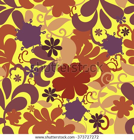 Colorful floral seamless pattern. Hand drawn isolated silhouette of flowers. Vector background.