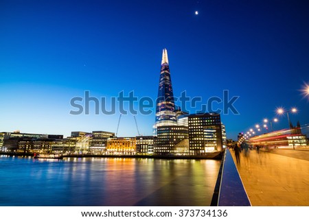 London city skyline at twilight in UK. 