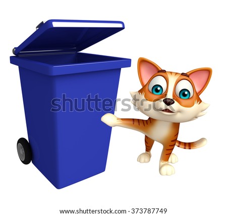 3d rendered illustration of cat cartoon character with dustbin 