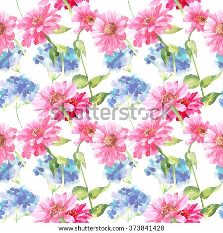 Watercolor flowers design.Floral pattern on white fabric. Big pink flowers print. Colorful flowers. Floral Background Pattern.