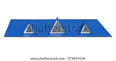 blue color tile roof with triangle windows isolated on white background, construction diversity