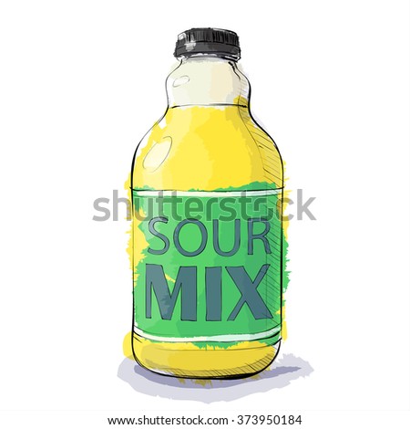 Hand draw of sour mix bottle. Vector illustration.