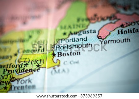 Closeup of Portsmouth, Massachusetts on a political map of USA.
