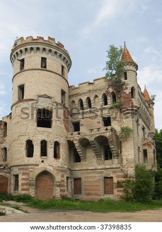 Abandoned manor in gothic style, Muromtzevo, central Russia