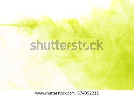 Abstract art. Yellow-green smoke hookah on a white background. Inhalation. The steam generator. The concept of poison gas. Poison gas.