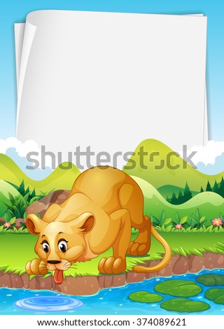 Border design with lion by the pond illustration