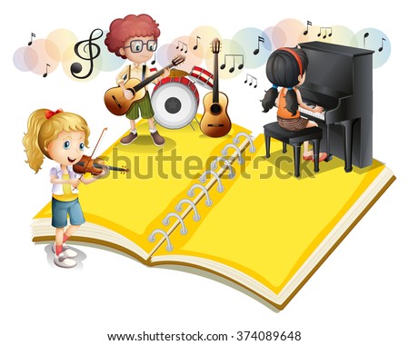 Children playing musical instrument illustration