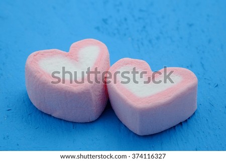 Pink heart shape of marshmallow with filter effect retro vintage style