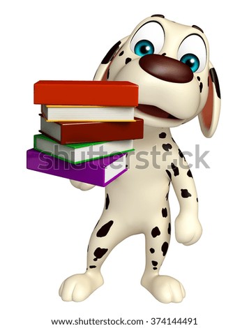 3d rendered illustration of Dog cartoon character  with book stack