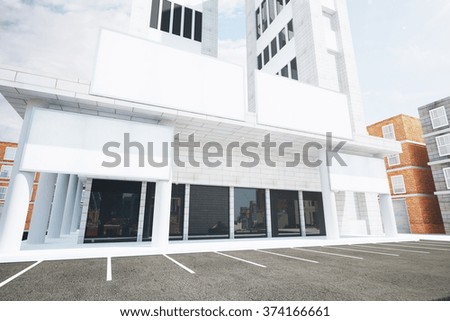 Shopping center with blank billboards, mock up 3D Render