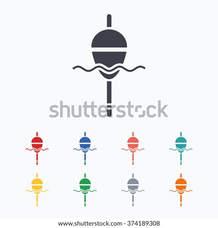 Fishing sign icon. Float bobber symbol. Fishing tackle. Colored flat icons on white background.