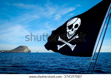 Pirate flag on the sea