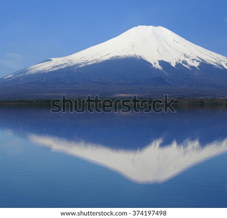view of Mount Fuji with mirror reflection in lake